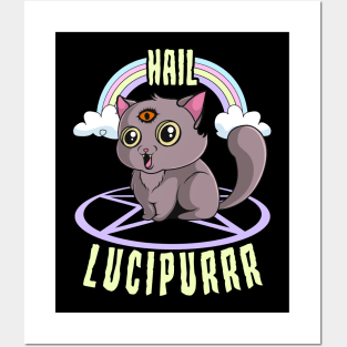 Cute Satanic Hail Lucipurr Rainbow Kitty Goth Posters and Art